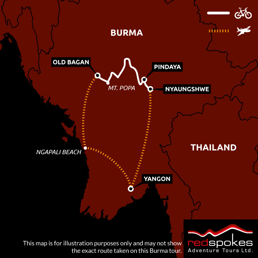 Burma Cycling Tour Map - Square