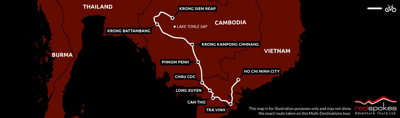 Cambodia to Vietnam Cycling Map