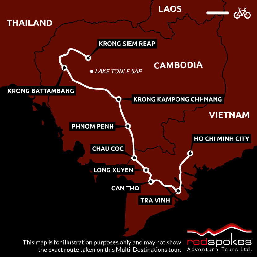 Cambodia to Vietnam Cycling Map - Square
