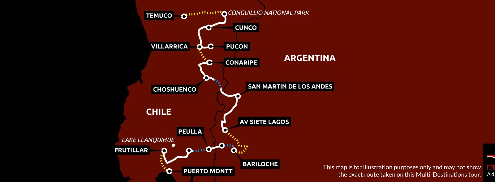 Chile Argentina cycling holiday map