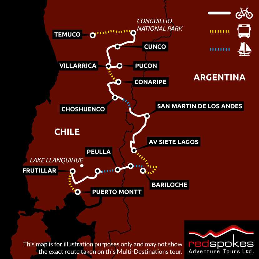 Chile Argentina Cycling Holiday Route Map Square