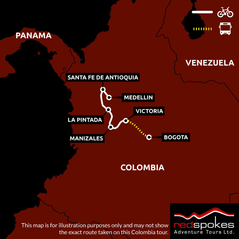 Colombia cycling holiday map - Square