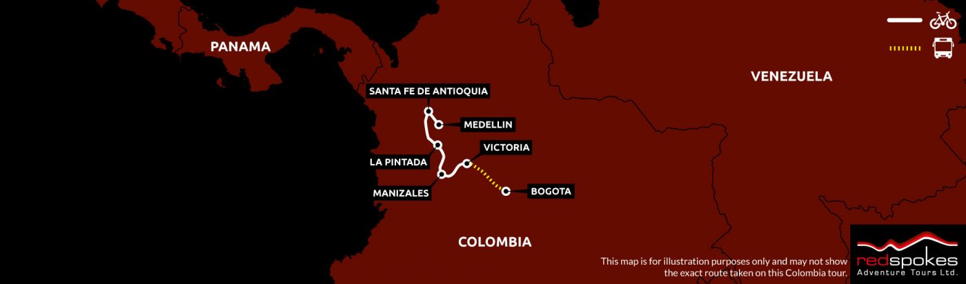 Colombia cycling holiday map