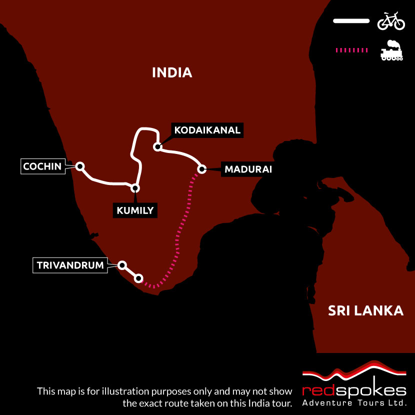 India Kerala Cycling Holiday Map Square