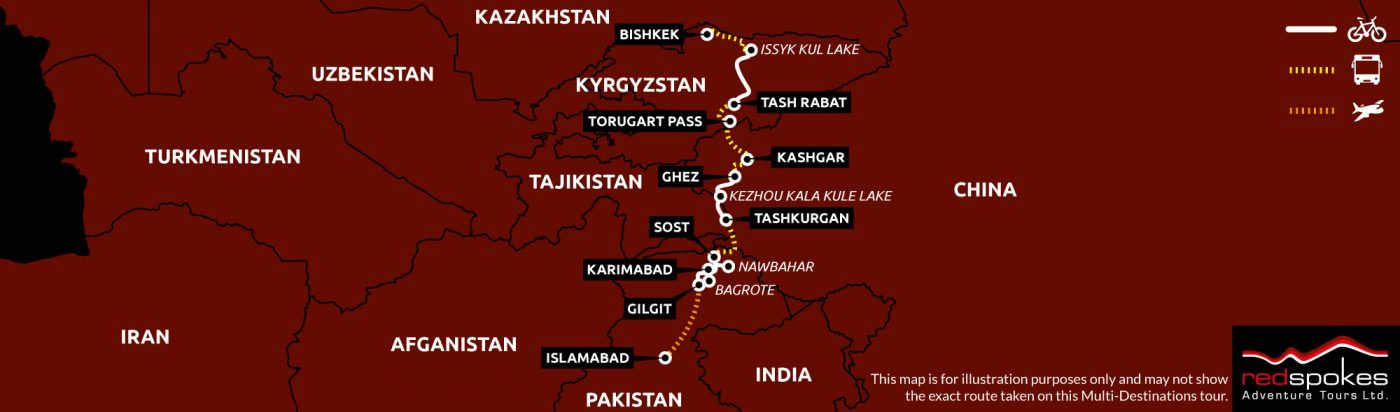 KKH to Kyrgyzstan cycling holiday map