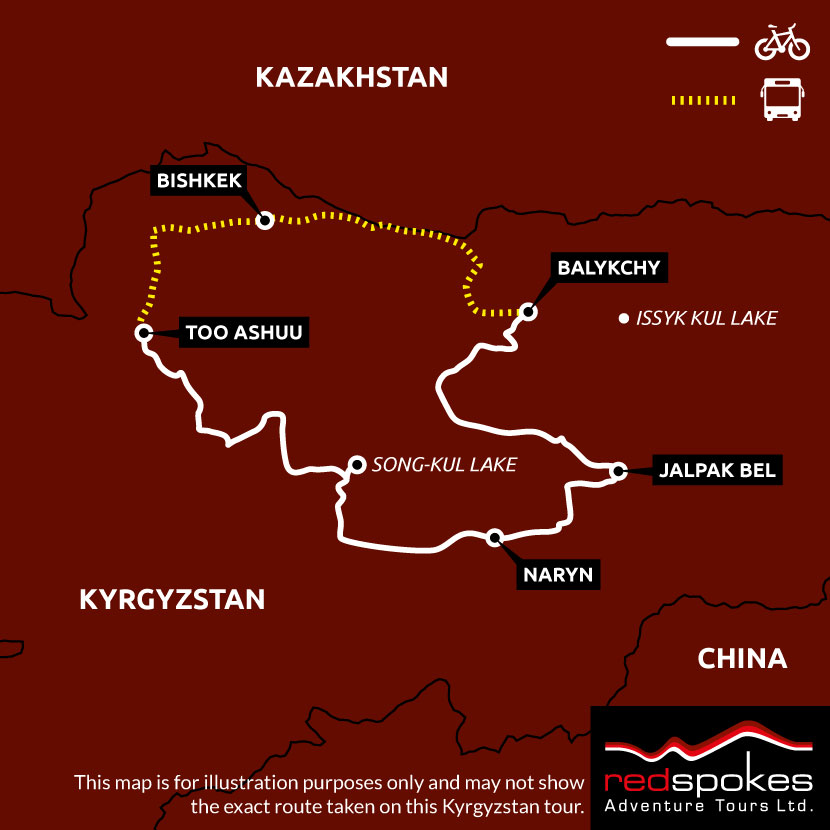 Kyrgyzstan cycling holiday map Square