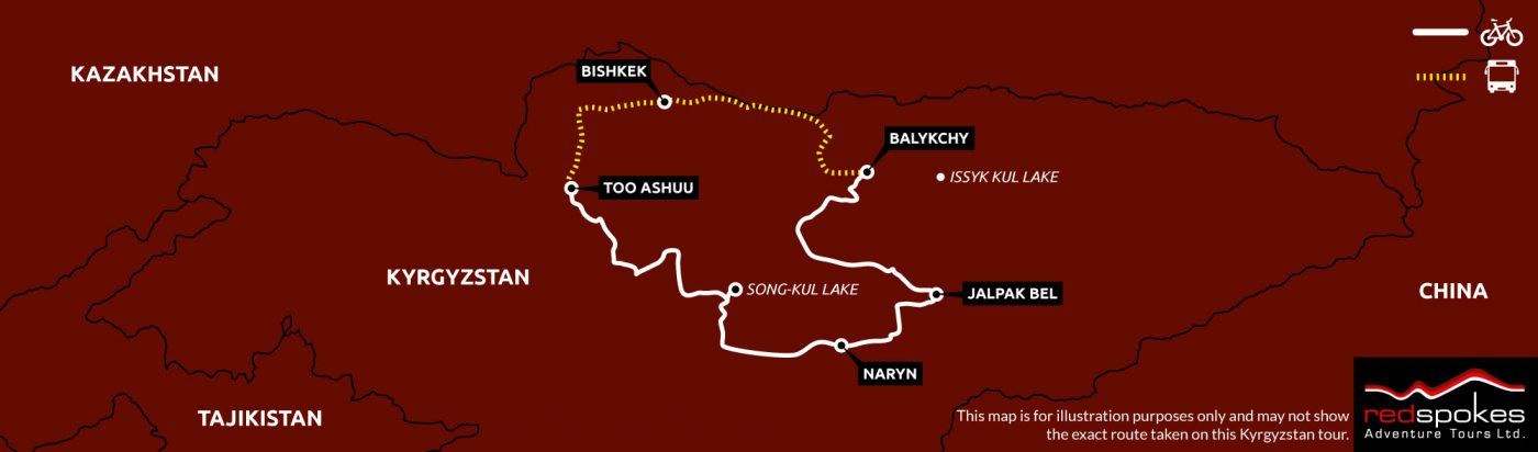 Kyrgyzstan cycling holiday map