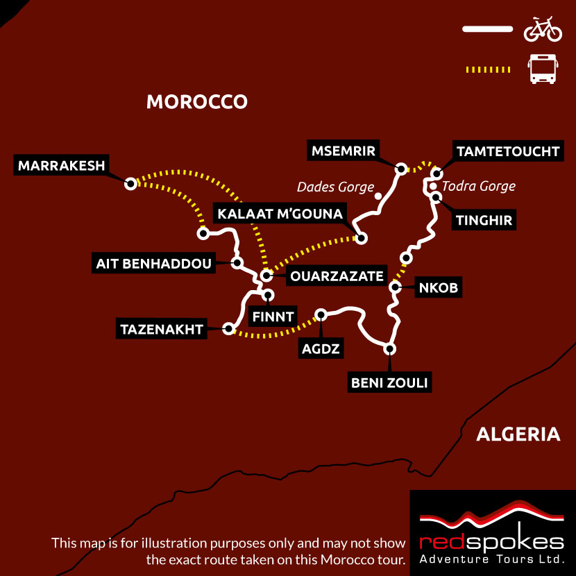 Morocco Cycling Holiday Map - Square