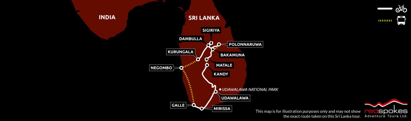 Sri Lanka Classic cycling holiday map