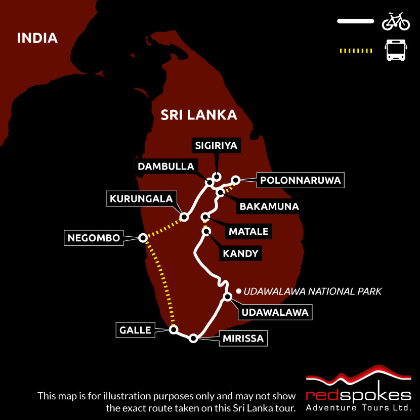 Sri Lanka Classic cycling holiday map - Square