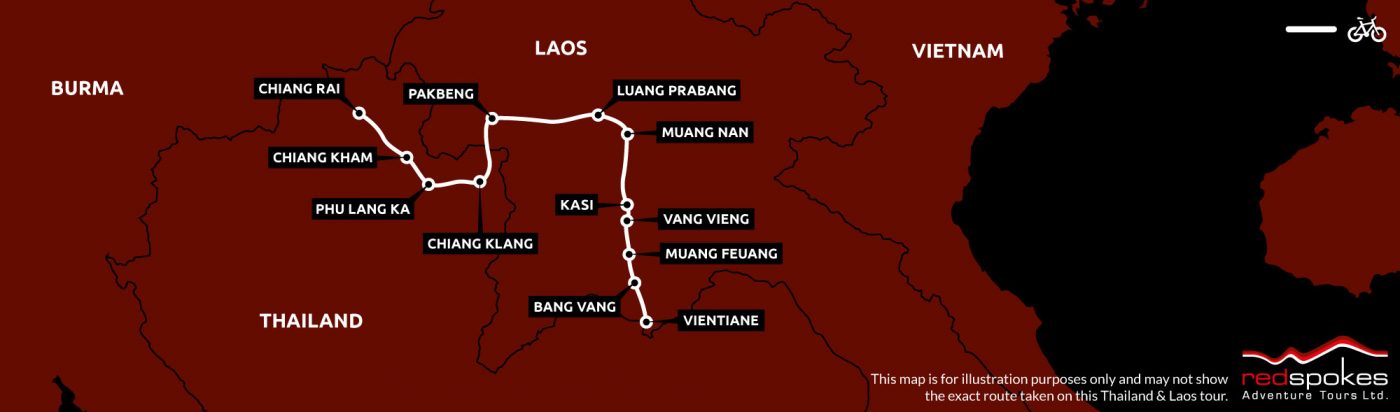 Thailand and Laos Cycling Holiday Map
