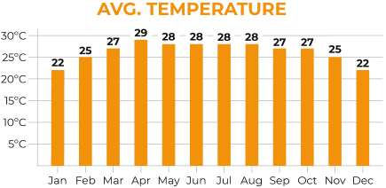 Thailand and Laos Average Temperature Chart