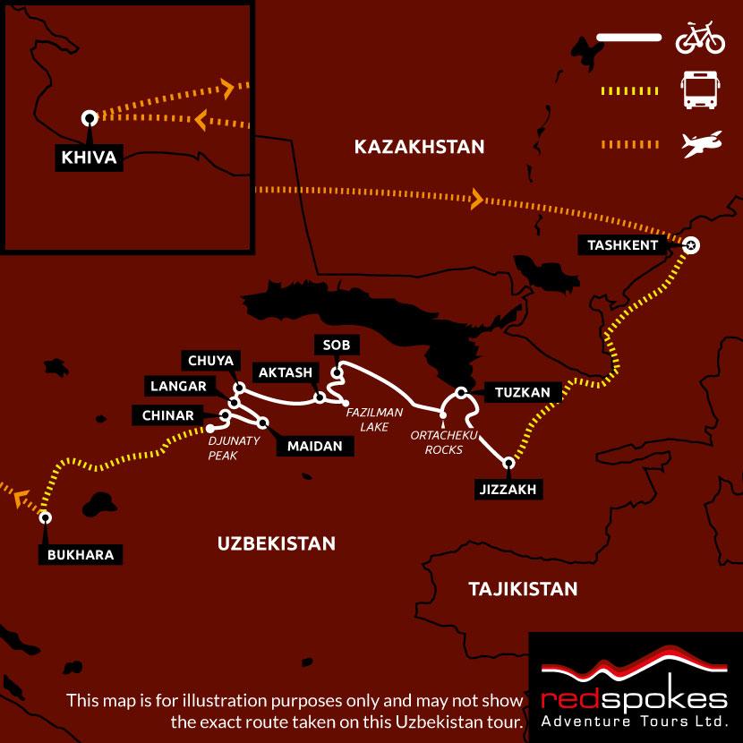 Uzbekistan cycling route map - Square