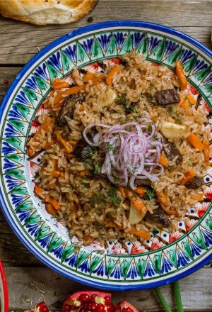 Evening meal during our Uzbekistan Cycling Tour