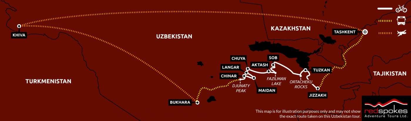 Uzbekistan cycling route map