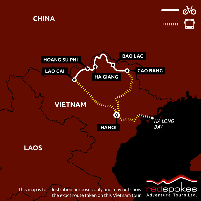 Vietnam North East Cycling Holiday Map - Square