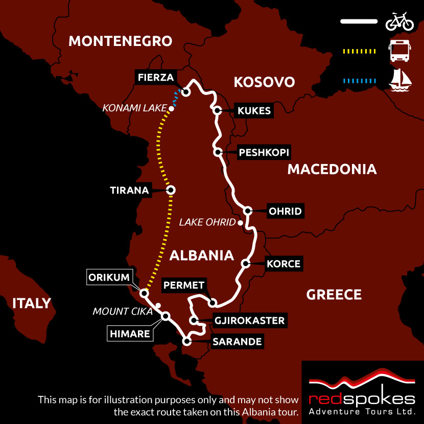 Albania North to South Route Map - Square