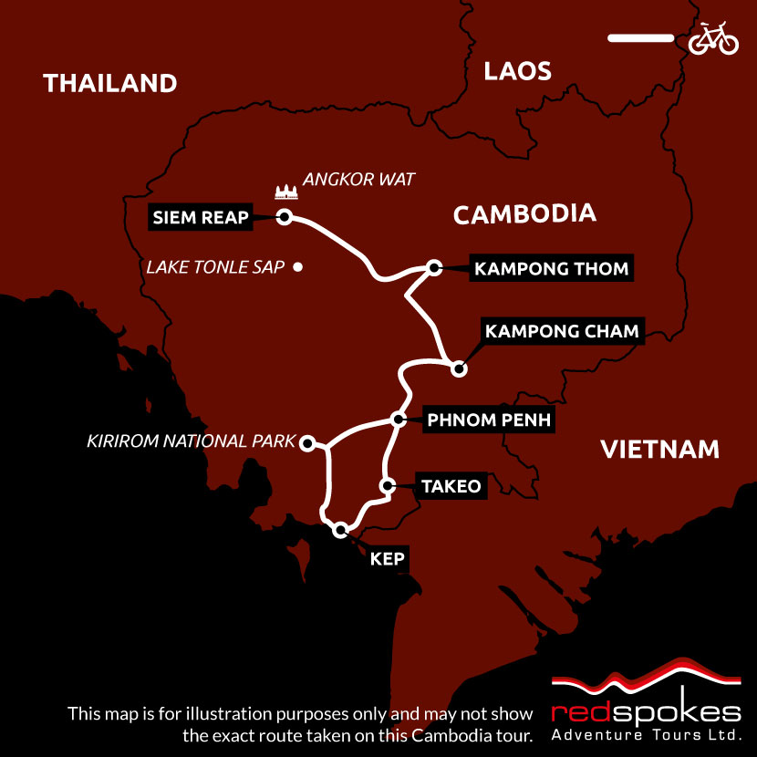 Cambodia Cycling Holiday Route Map - Square