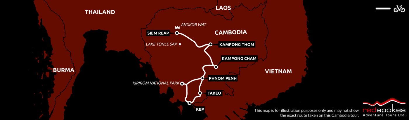 Cambodia Cycling Holiday Route Map