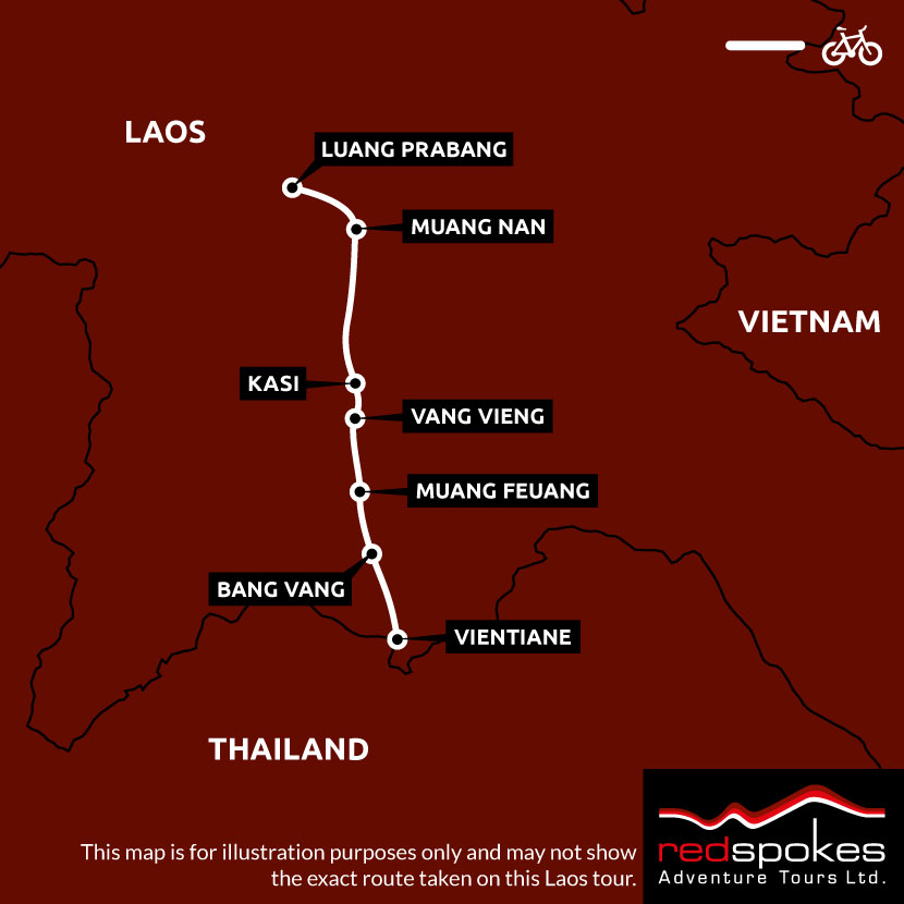 Laos Luang Prabang to Vientiane Map - Square