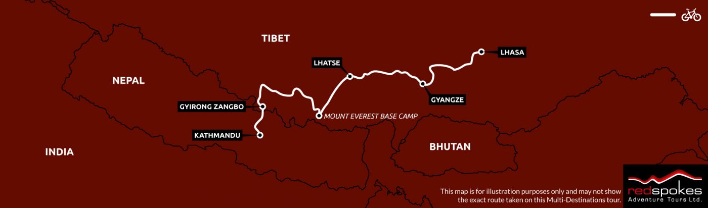 Lhasa to Kathmandu Cycling Holiday Map