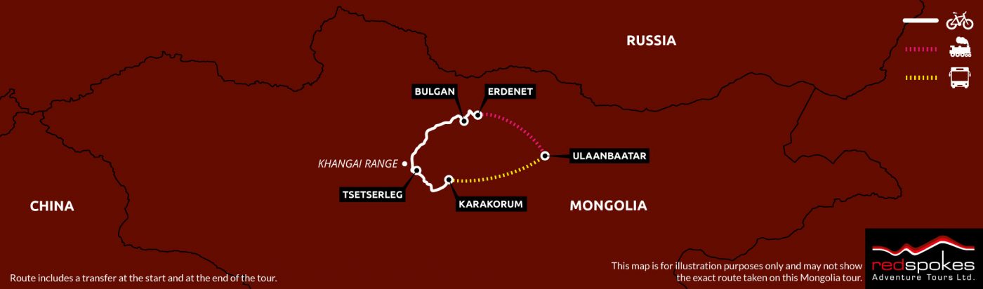 Mongolia Bulgan Cycling Holiday Map