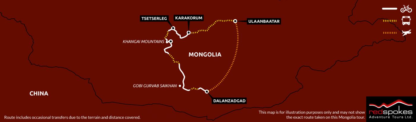 Mongolia Gobi Cycling Holiday Map