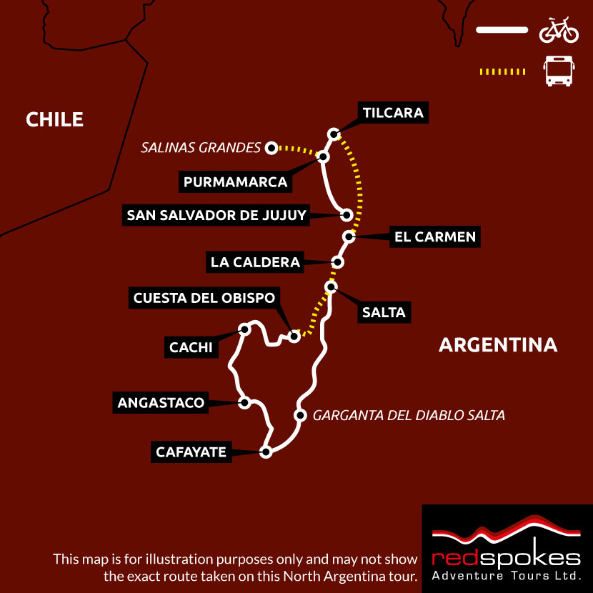 North Argentina Cycling Holiday Map - Square
