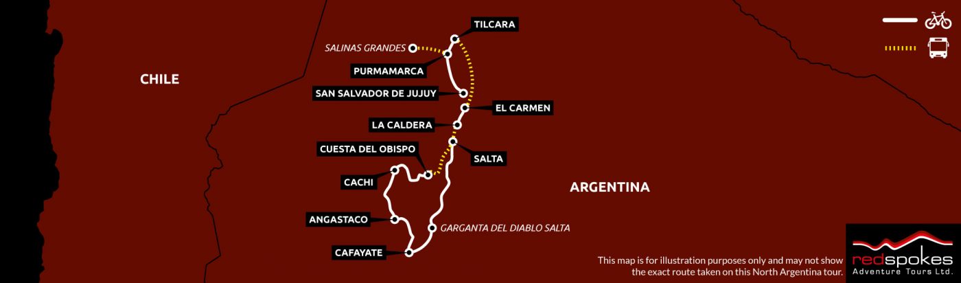 North Argentina Cycling Holiday Map