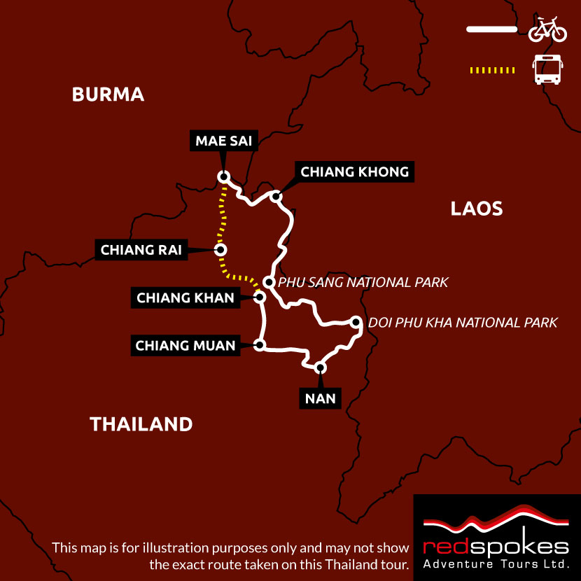 North Thailand Cycling Holiday Map - Square
