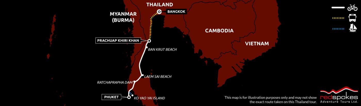 Thailand South Cycling Holiday Map